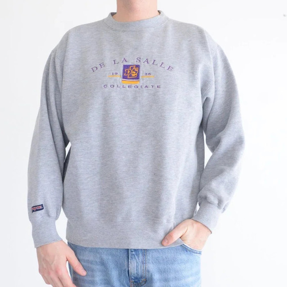 Vintage JanSport Grey De La Salle  Collegiate Crewneck Sweater Size Medium - Picture 1 of 12